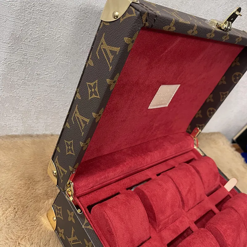 LV 8 Slots Brown Leather Watch Organizer Box And Gift Case